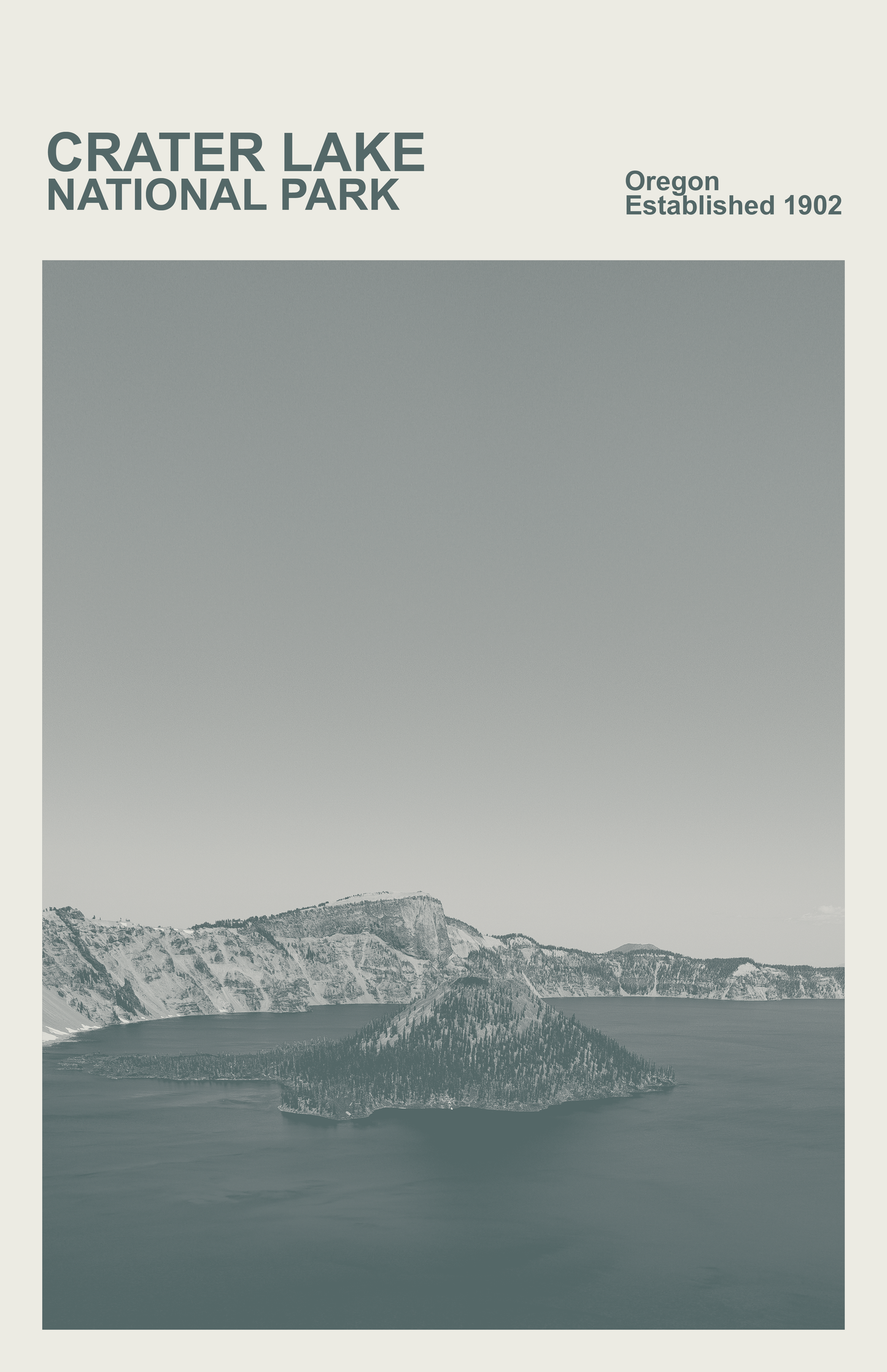 Crater Lake National Park Poster, Print, Monochrome
