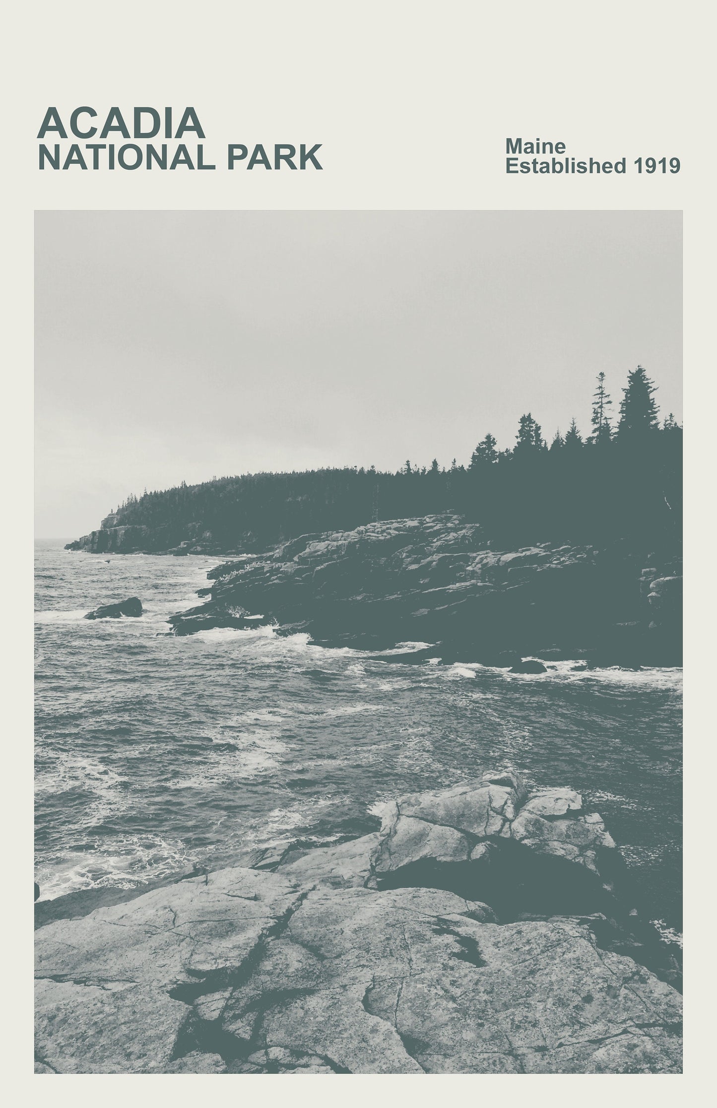 Acadia National Park Poster, Print, Monochrome